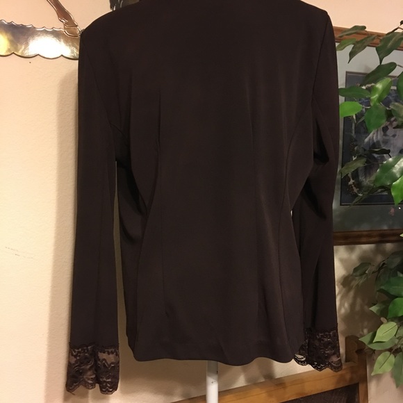 David Loren brown stretch blazer lace detail L - Picture 7 of 8
